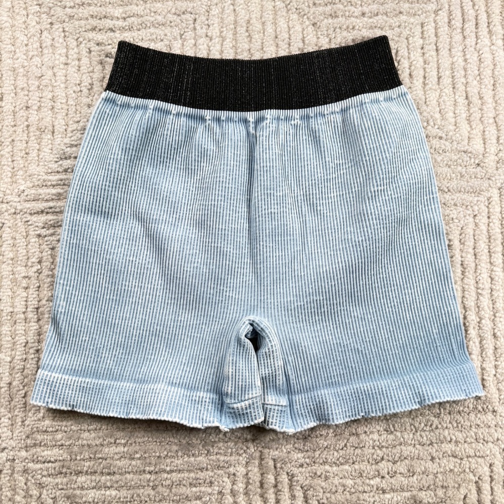 FP Movement Ribbed Biker Shorts Women M/L Light Blue High Rise Athletic Gym
